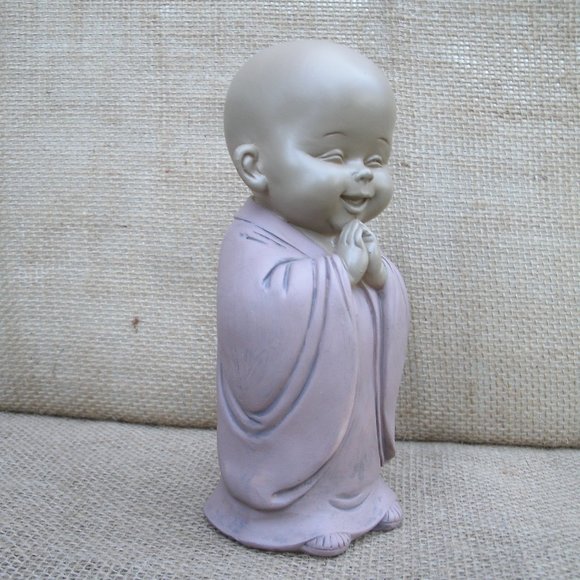 Laughing Buddhist Monk Resin Figurine Namaste - Picture 8 of 16